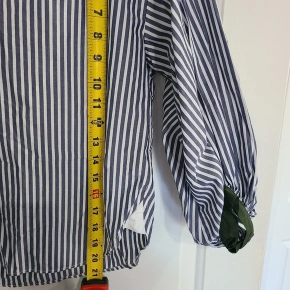 Loft Colorblock Poplin Petite Blouse Top Women's Sz XSP Green/White Casual Cute - Picture 6 of 11